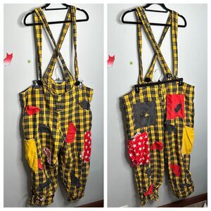 Vintage Pricilla Mooseburger Patchwork Plaid Clown Overalls Yellow Black Red